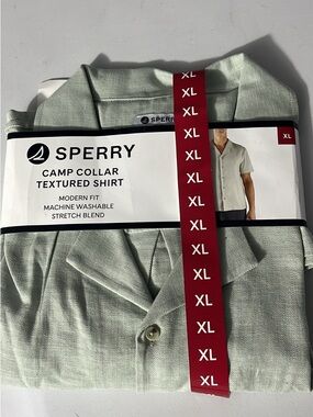 Sperry Men's Camp Collar Textured Shirt - Light Sage